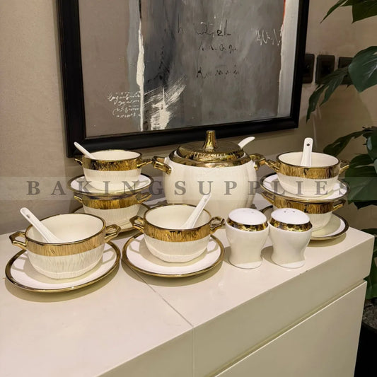 16-Piece White & Gold Soup Set | Serve for 6