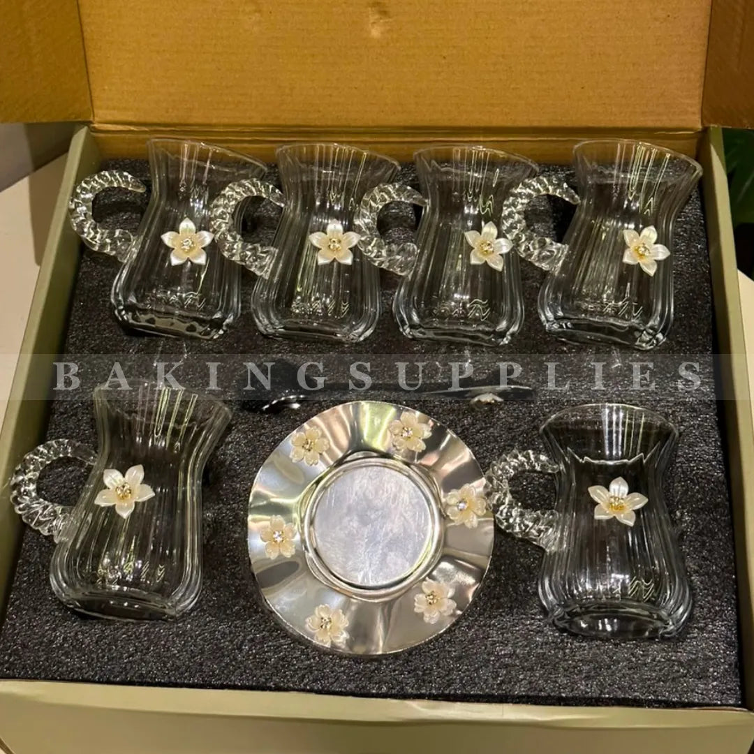 Luxury 18 Piece Floral Glass Kehwa Set