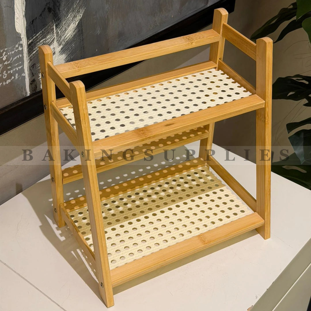 2-Tier Bamboo Storage Stand with Wooden Frame