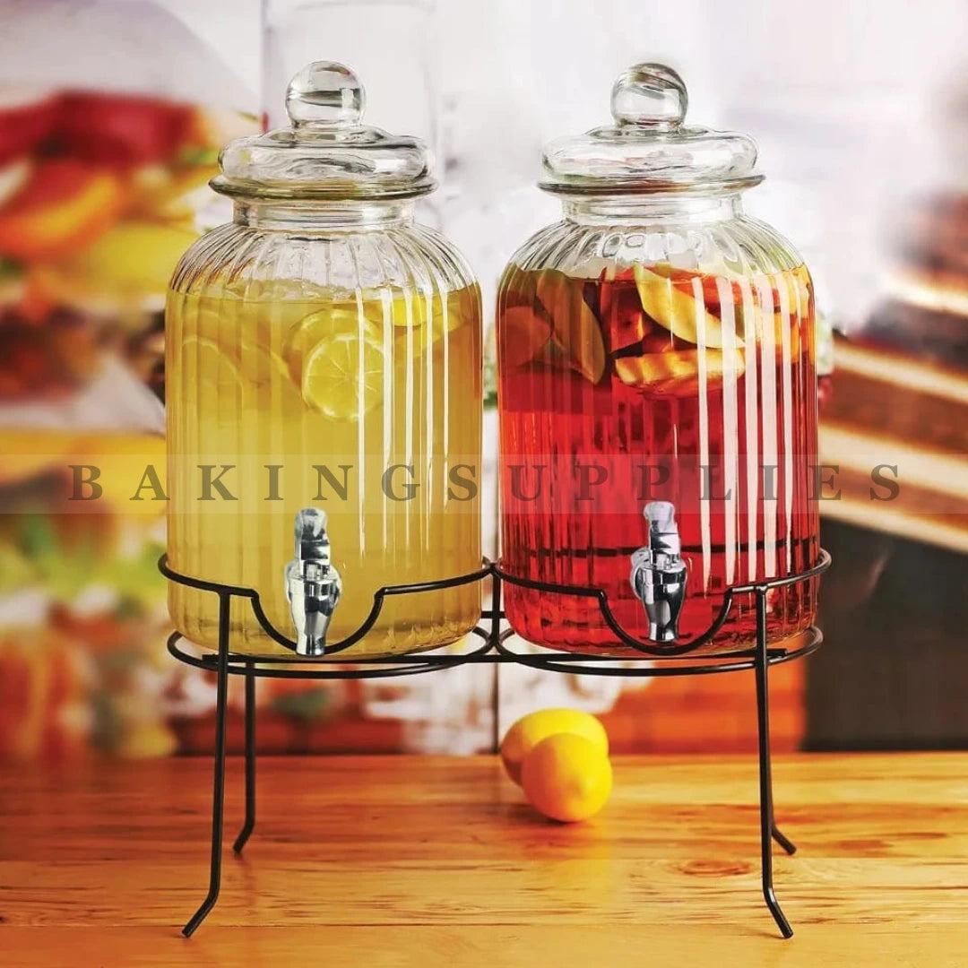 2-Piece Glass Beverage Dispenser Set with Stand & Taps
