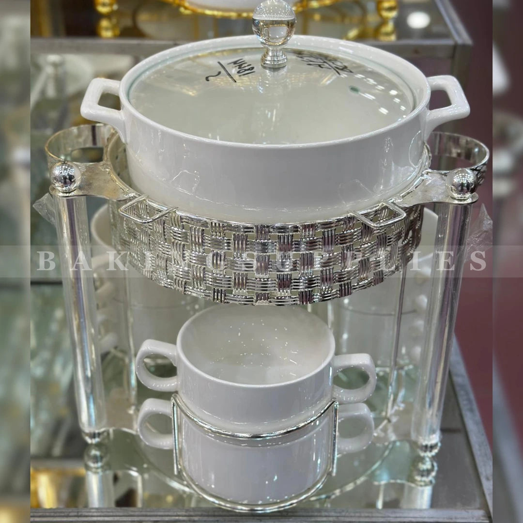 20 Piece Luxury Ceramic Soup Set with Steel Stand