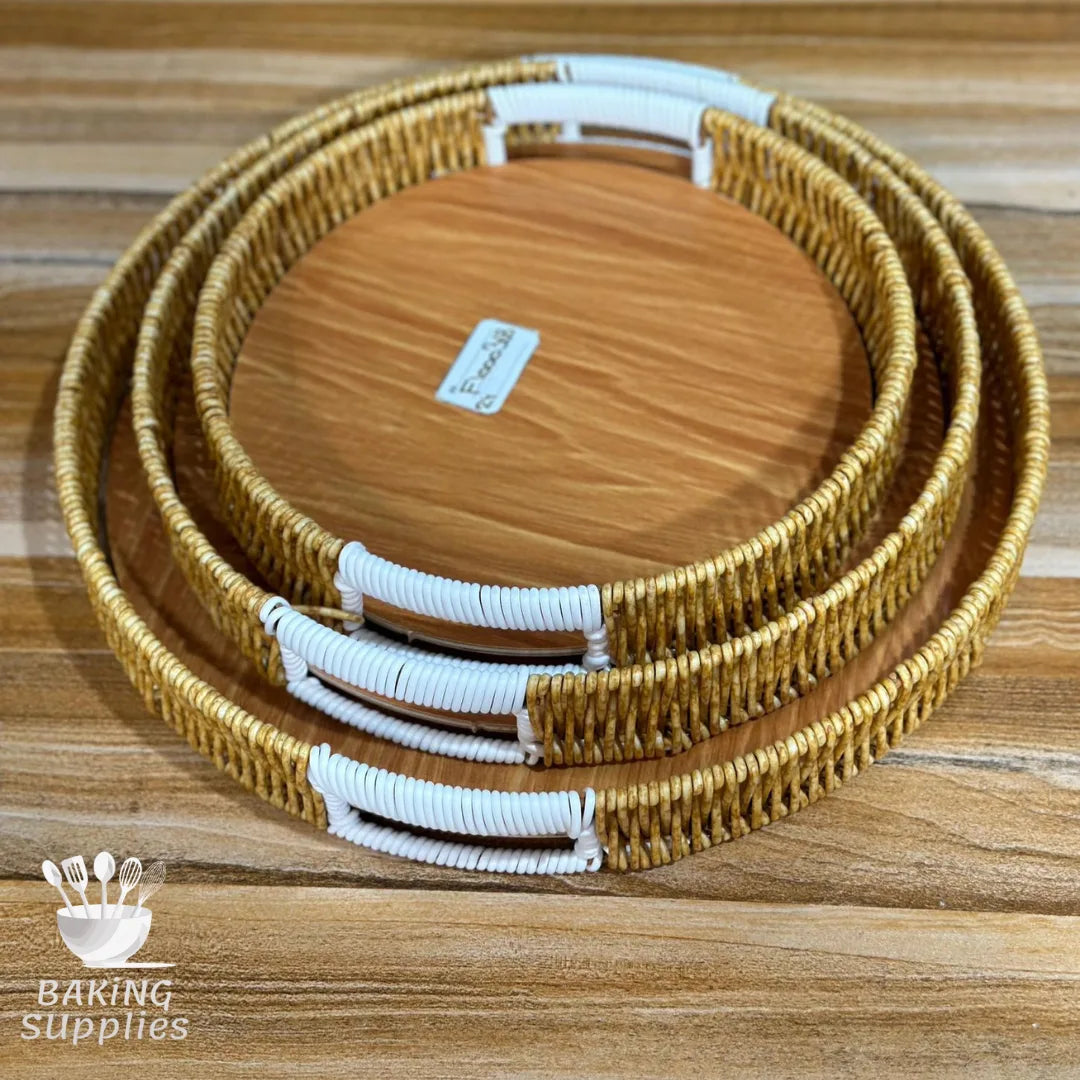 Set of 3 Rattan Round Baskets – Natural Woven Nesting Set