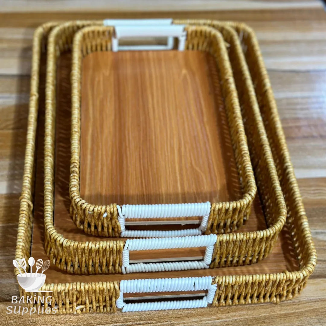 Set of 3 Rattan Round Baskets – Natural Woven Nesting Set