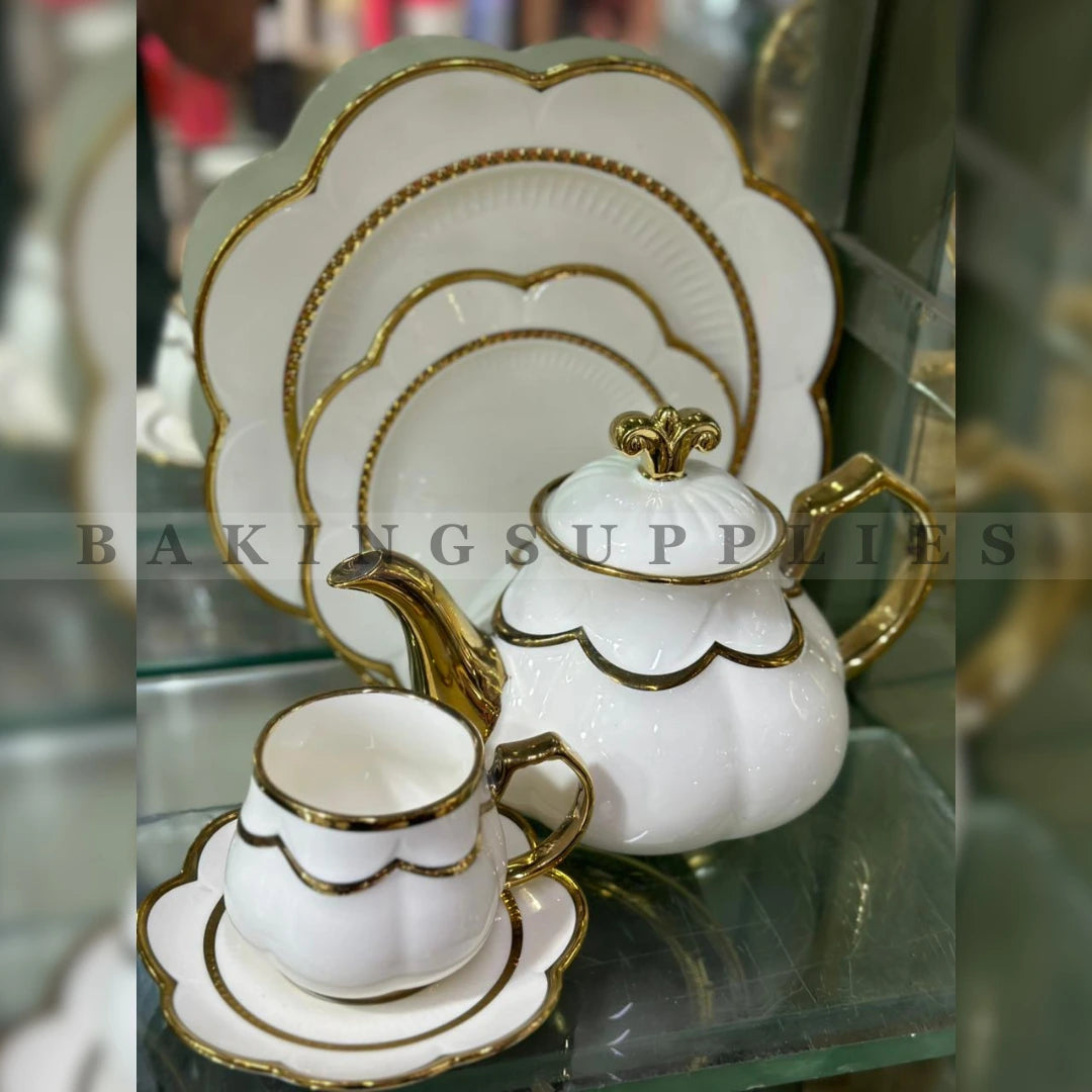 Luxury 24 Piece Ceramic Tea Set for 6 with Gold Trim