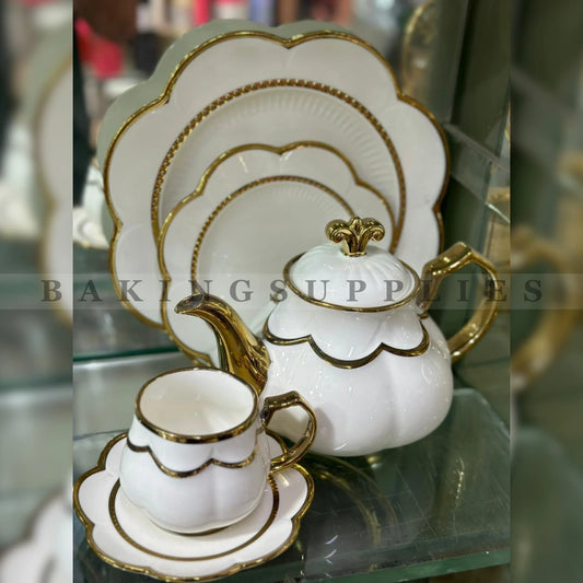 Luxury 24 Piece Ceramic Tea Set for 6 with Gold Trim