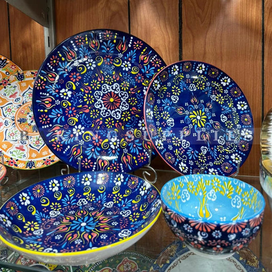 24 Pieces Ceramic Blue Floral Dinnerware Set