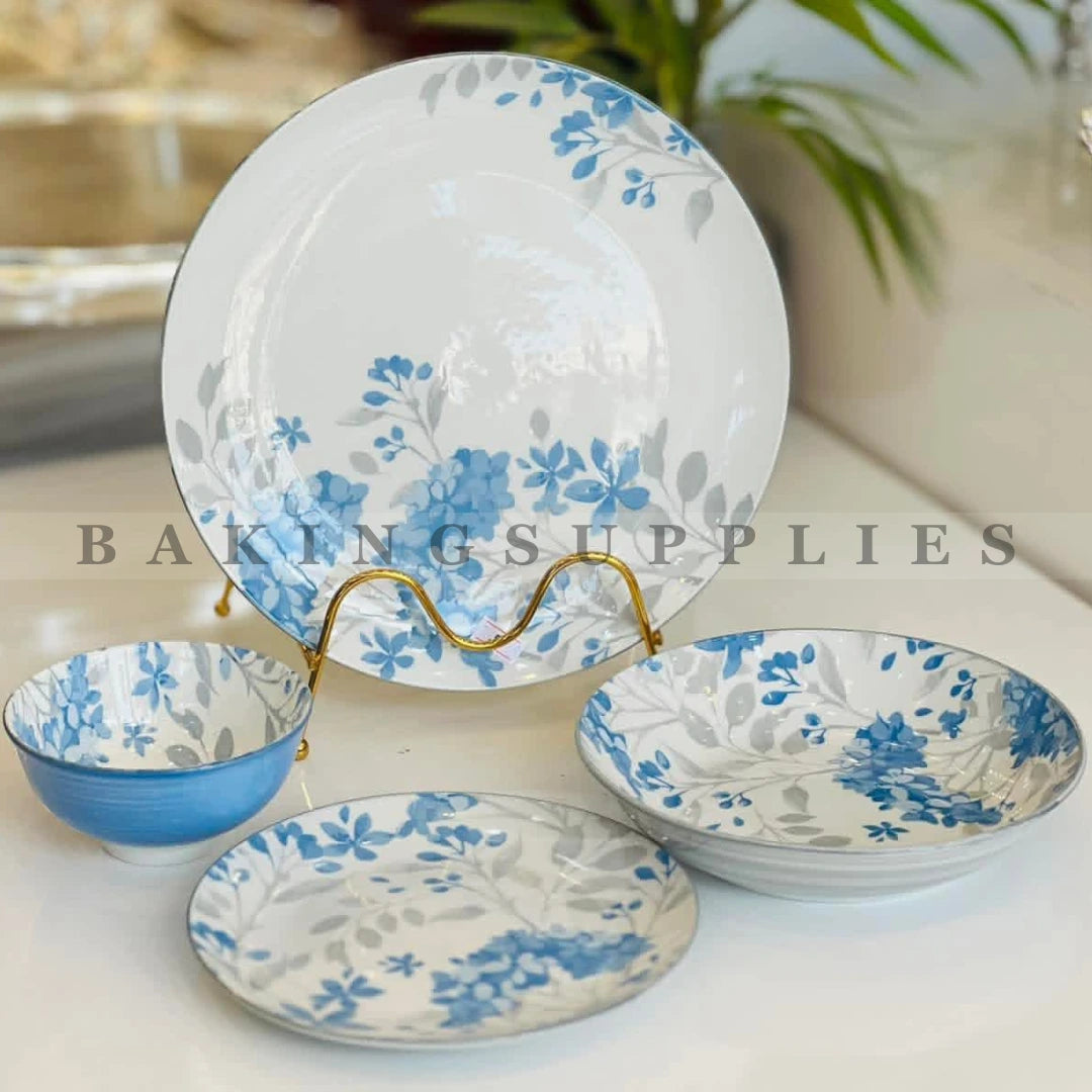 Gupan 24 Pcs Stoneware Dinner Set - Blue Floral | Serves 6