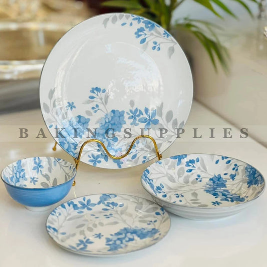 Gupan 24 Pcs Stoneware Dinner Set - Blue Floral | Serves 6