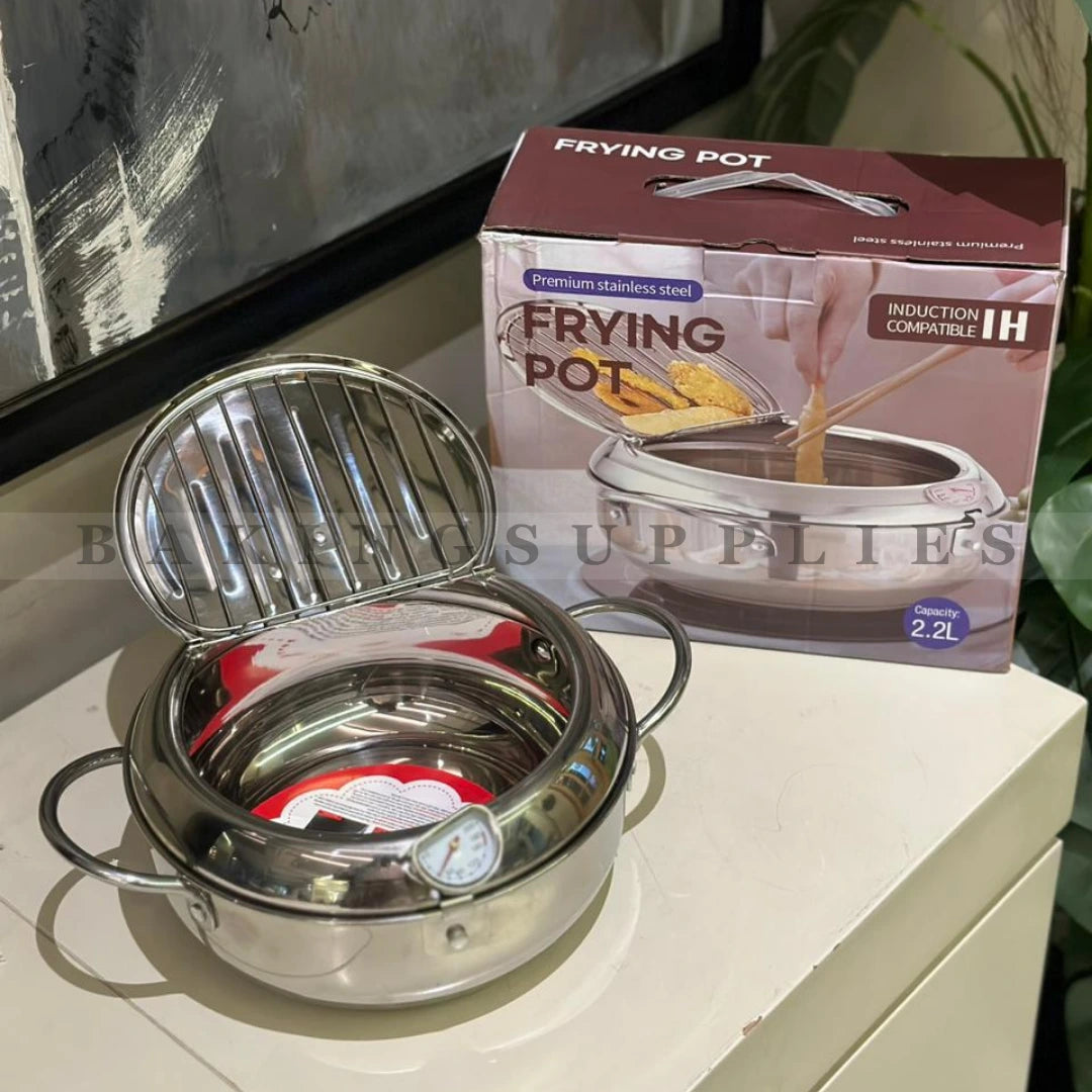 2L Stainless Steel Frying Pot with Strainer & Thermometer