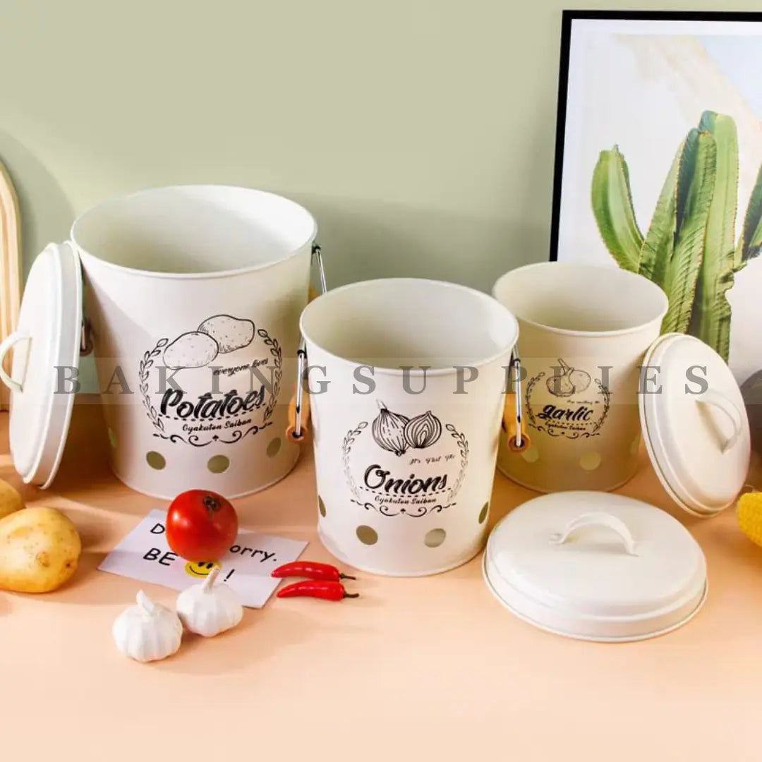 3-Piece Kitchen Storage Bucket Set | Potato, Onion & Garlic Organizer