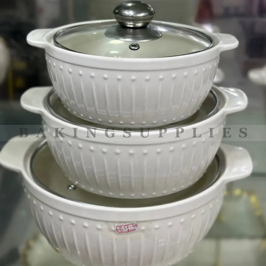 3-Piece White Ribbed Ceramic Casserole Set
