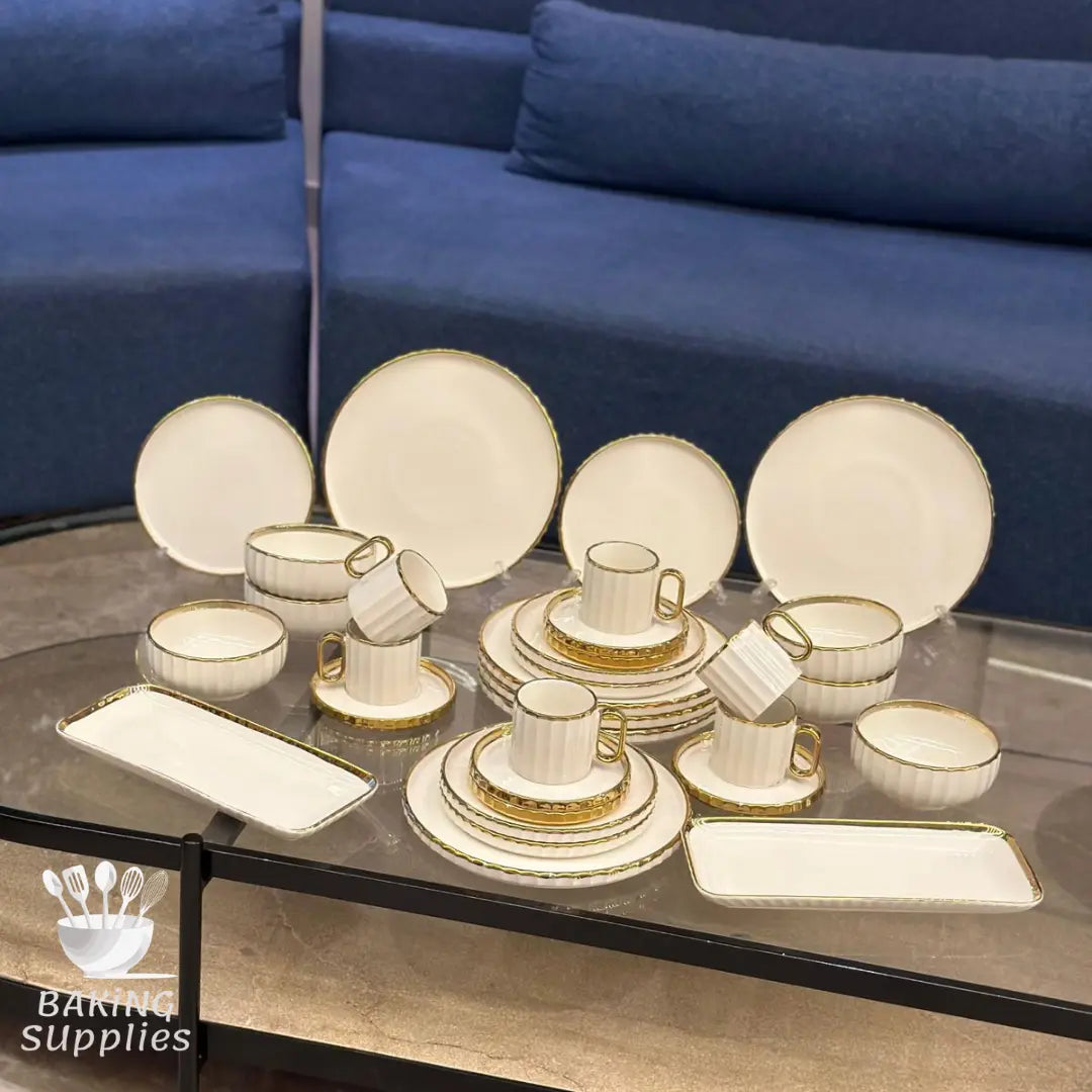 32-Piece Breakfast Set – White & Gold Elegance