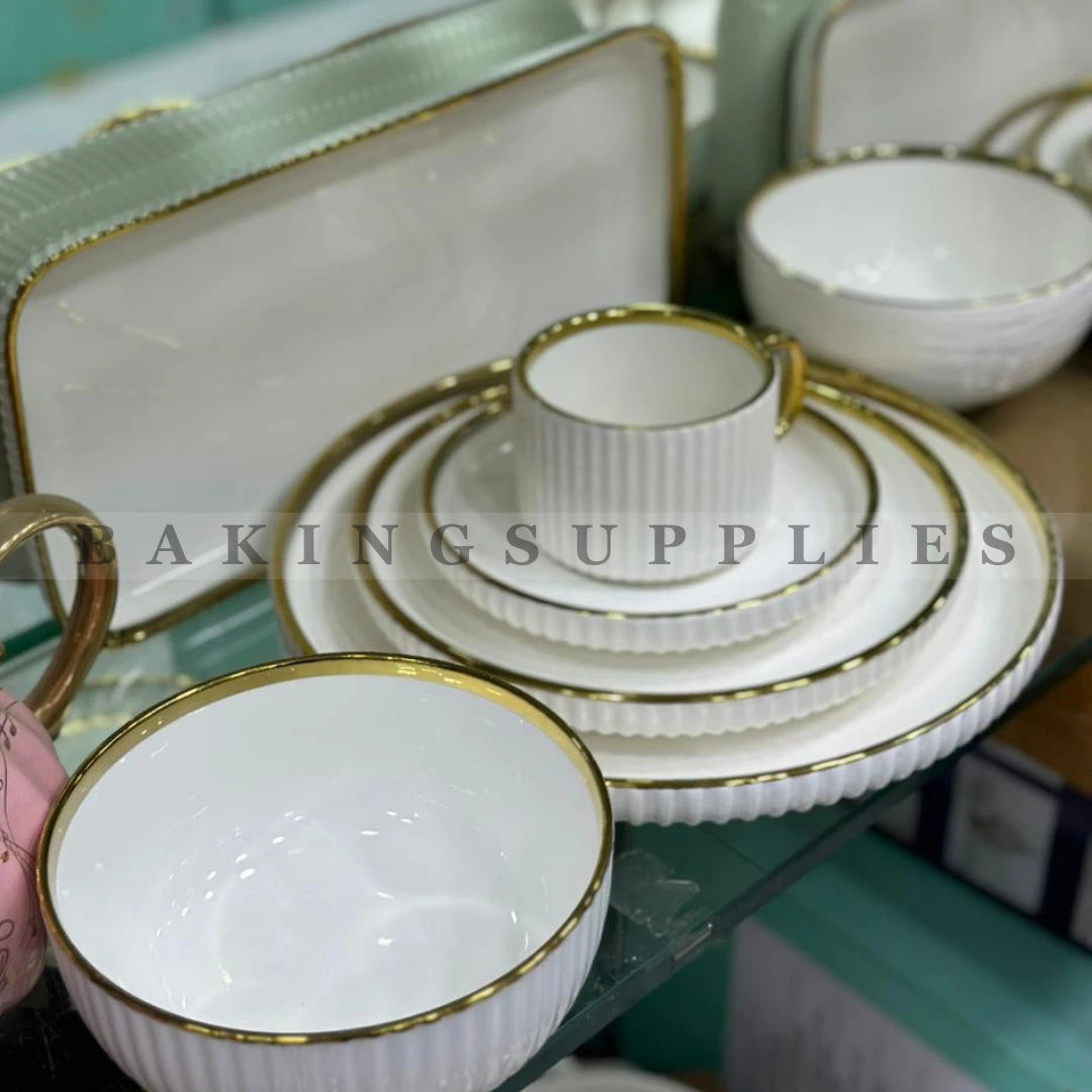 32 Piece Luxury Breakfast Set with Gold Rim