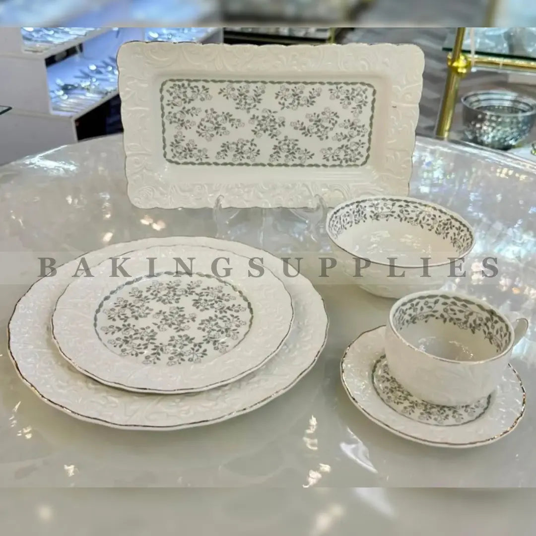 32 Piece Embossed Porcelain Dinner Set | Premium Floral Dinnerware for 6