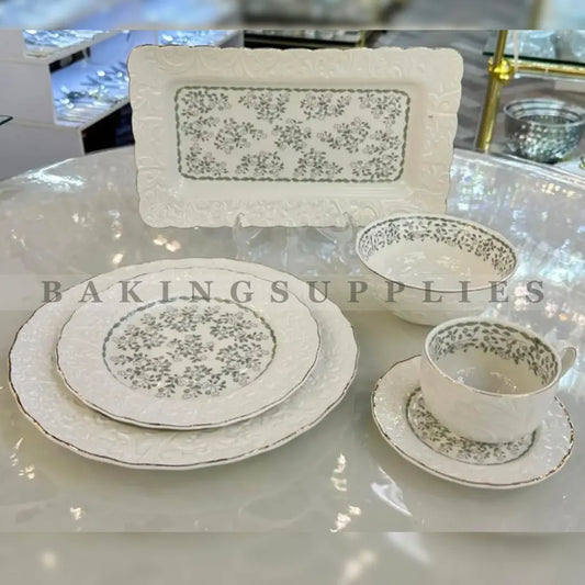 32 Piece Embossed Porcelain Breakfast Set | Premium Floral breakfast set for 6