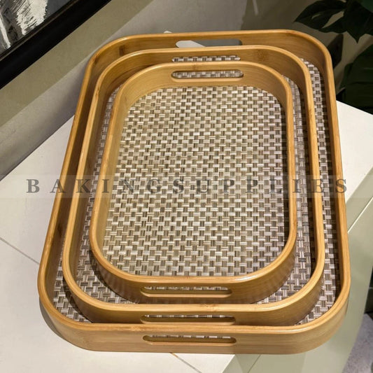 3 Piece Bamboo Serving Tray Set – Rectangular Multipurpose Nesting Trays