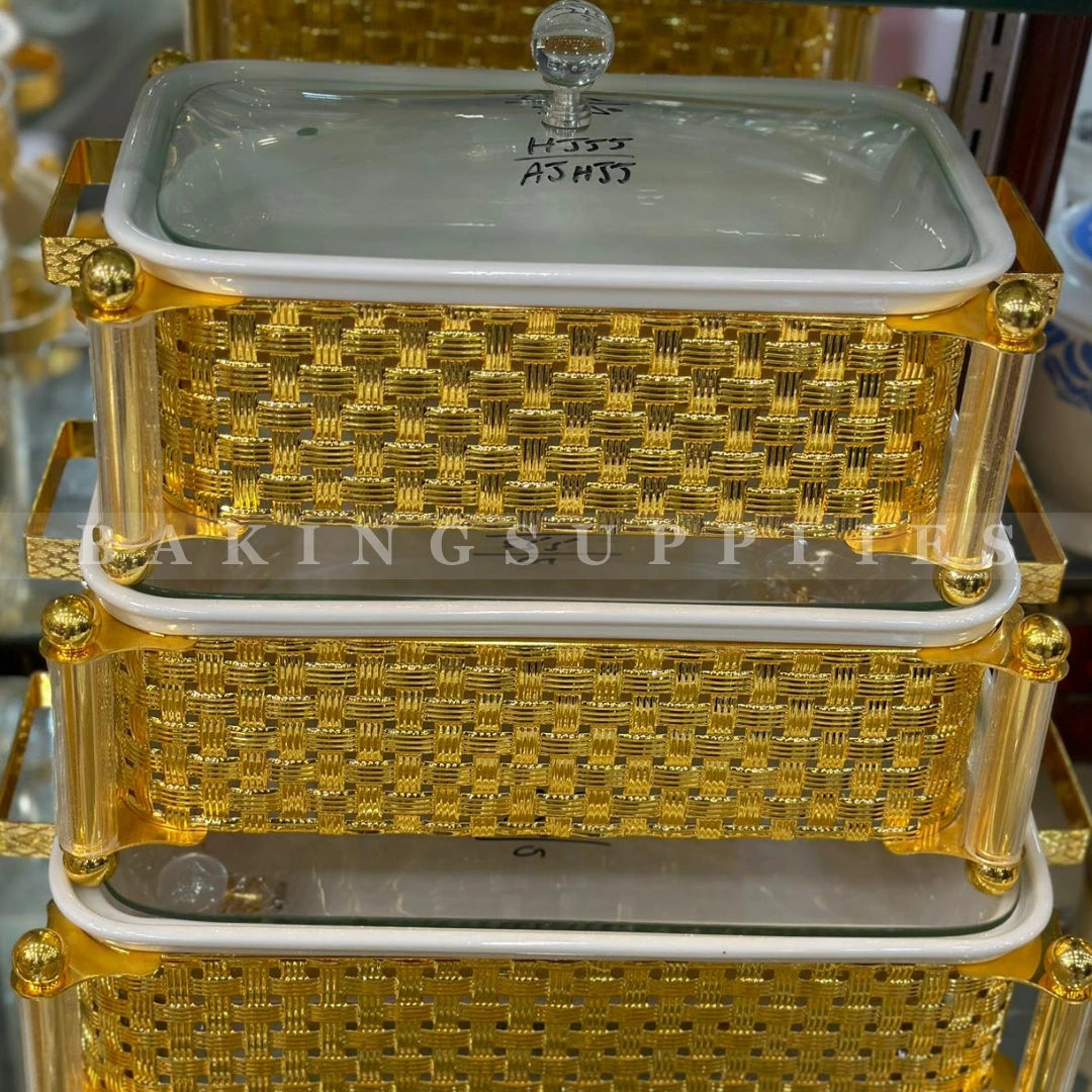 3 Piece Luxury Ceramic Buffet Dish Set with Stand