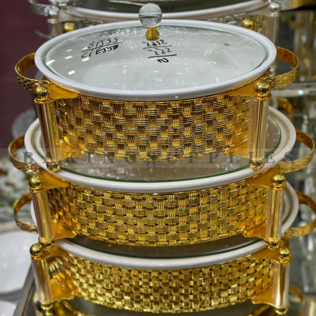 3 Piece Luxury Ceramic Buffet Dish Set with Stand