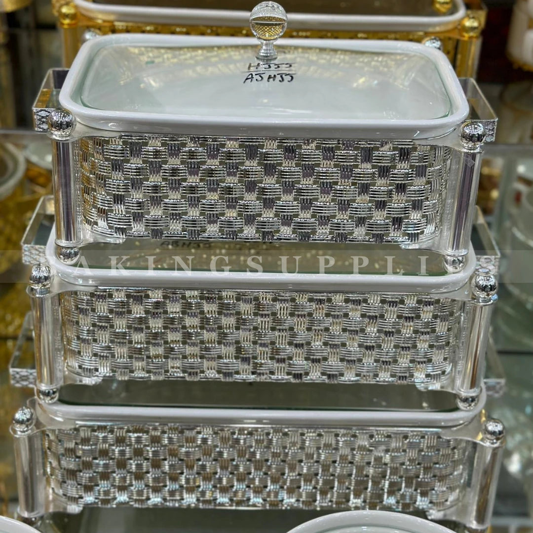 3 Piece Luxury Ceramic Buffet Dish Set with Stand