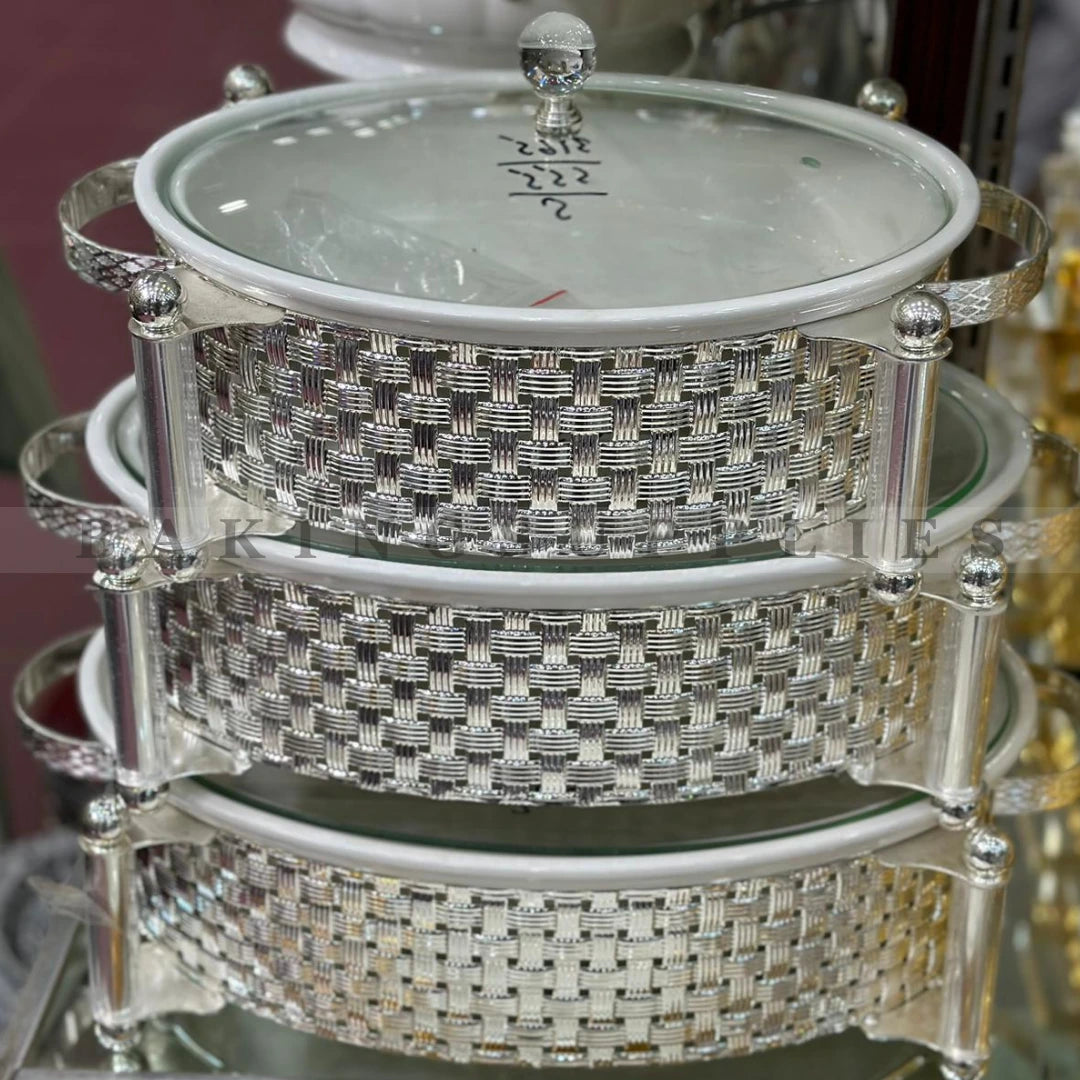 3 Piece Luxury Ceramic Buffet Dish Set with Stand