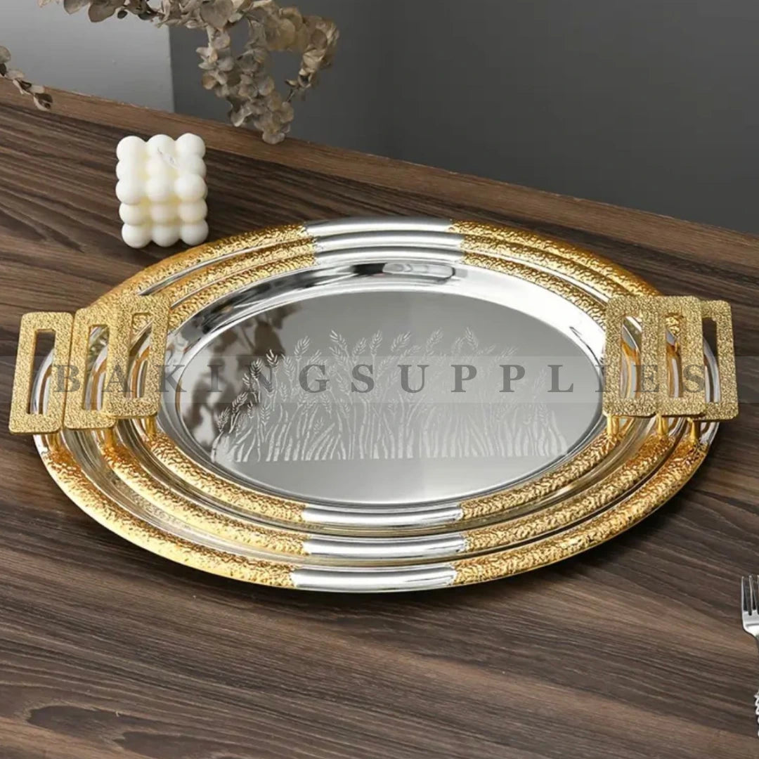 3 Piece Luxury Gold & Silver Oval Serving Platter Set