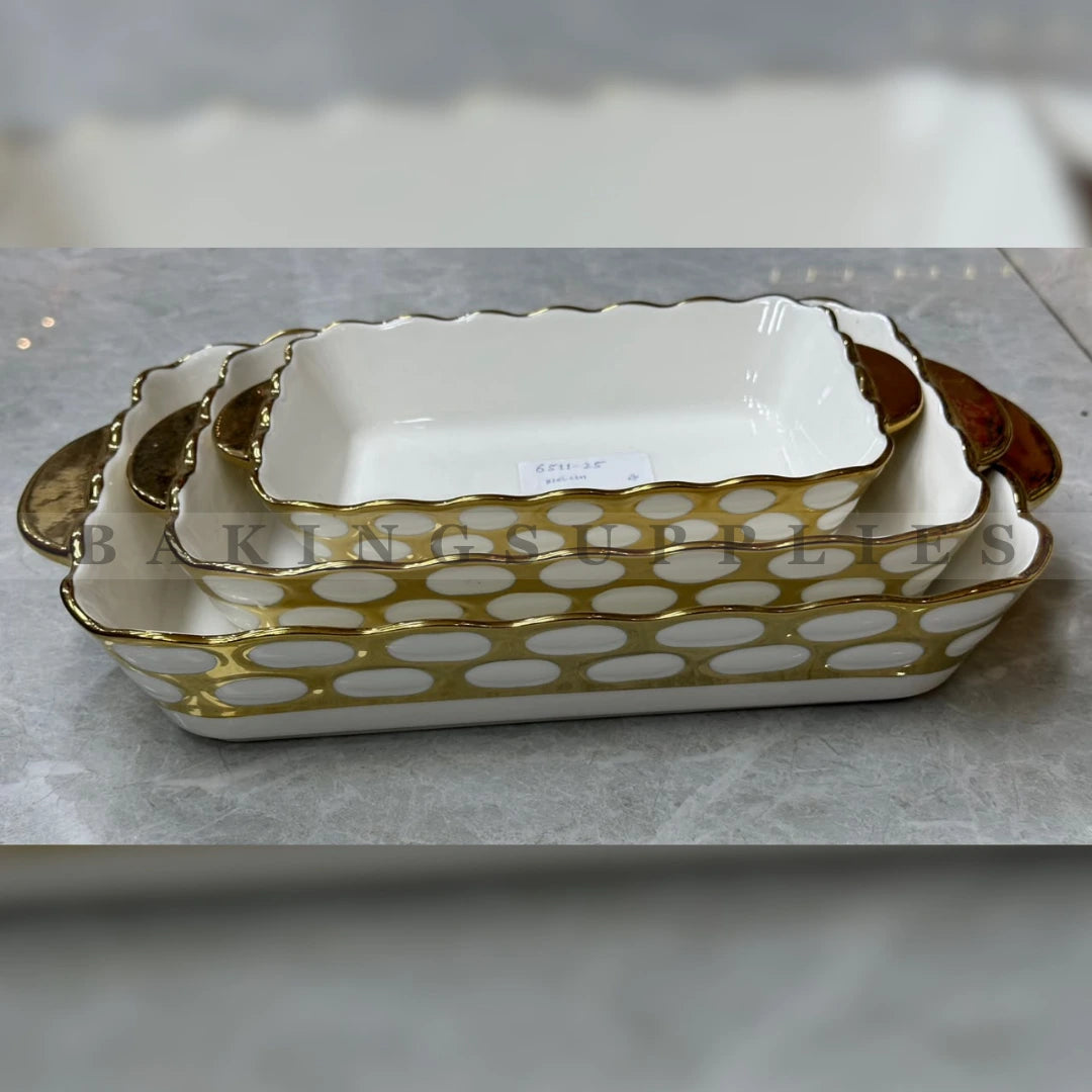 3-Piece Gold & White Serving Dish Set