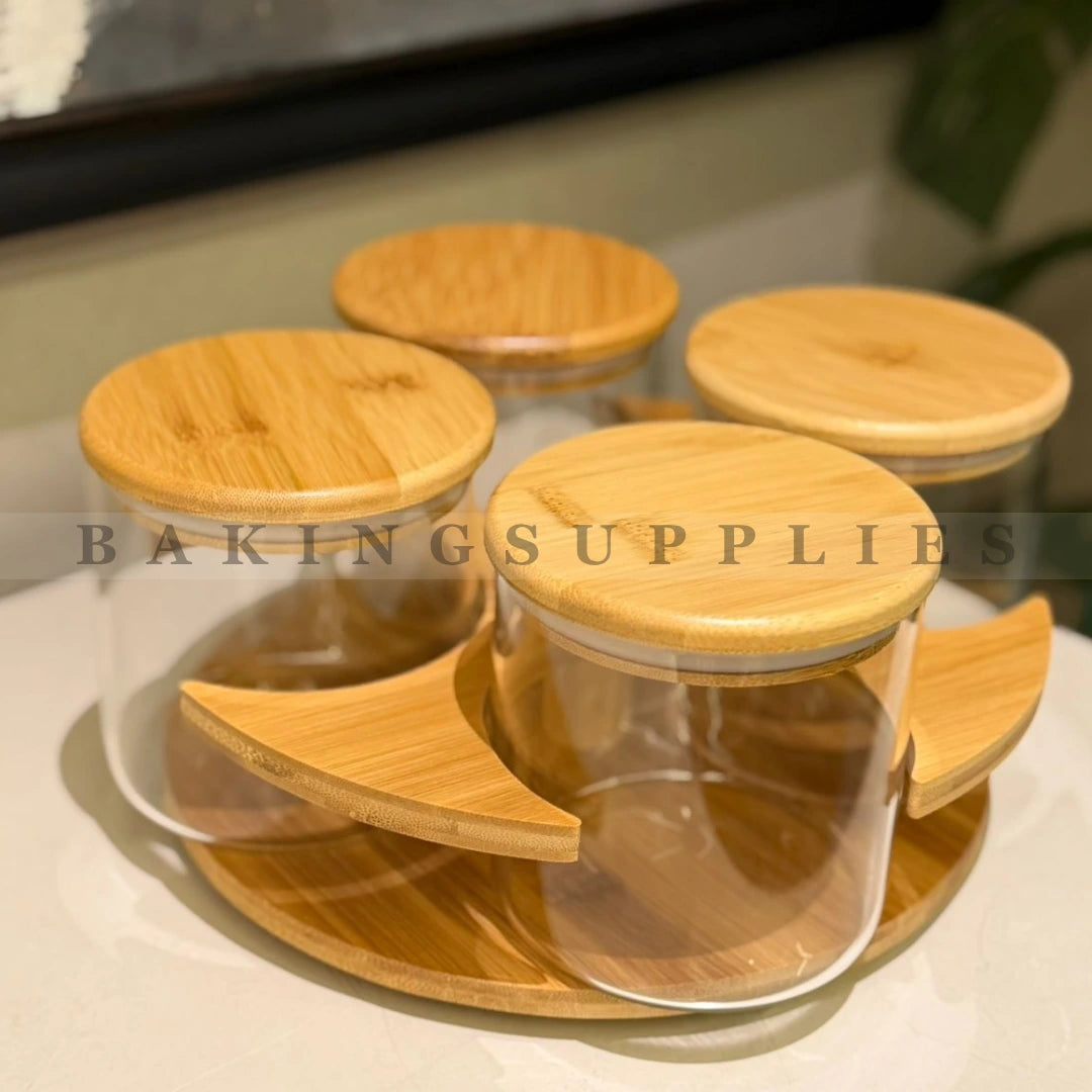 4 Piece Airtight Glass Jar Set with Bamboo Lids
