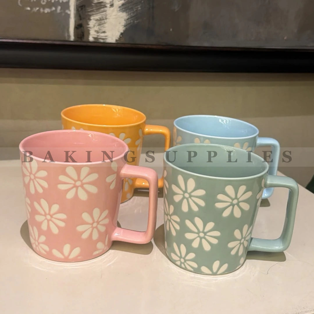 4 Piece Pastel Floral Ceramic Mug Set