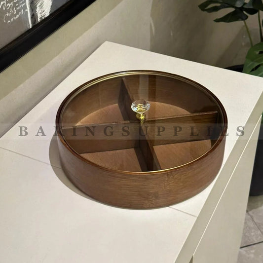 4-Section Wooden Dry Fruit Platter with Glass Lid