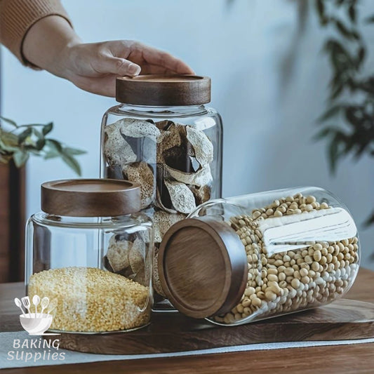 Set of 3 Glass Jars in Varying Sizes with Decorative Lids