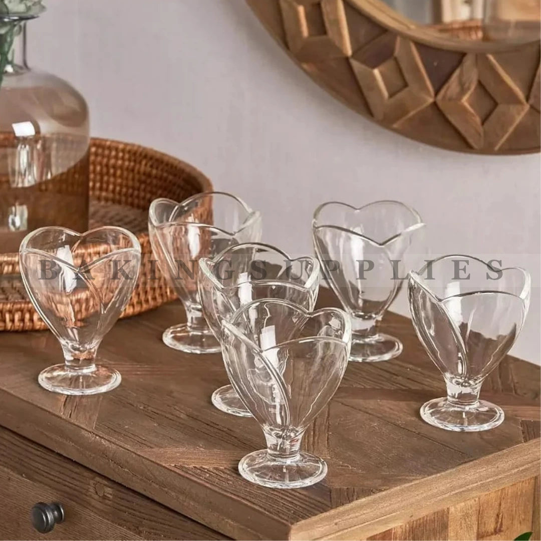 6-Piece Heart-Shaped Glass Dessert Cup Set