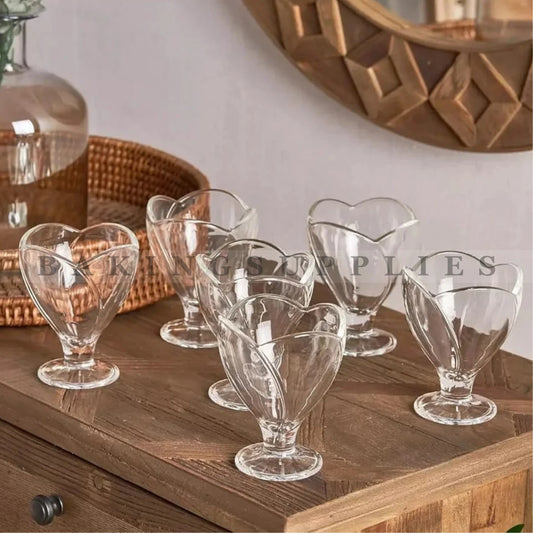 6-Piece Heart-Shaped Glass Dessert Cup Set