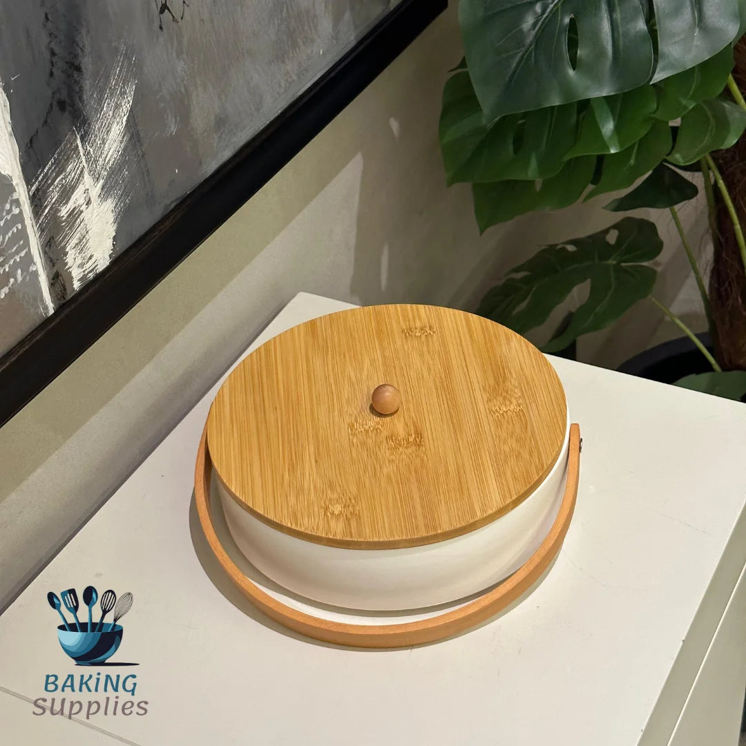 6-Sectional Ceramic Dry Fruit Platter with Wooden Lid