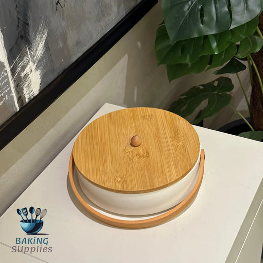 6-Sectional Ceramic Dry Fruit Platter with Wooden Lid