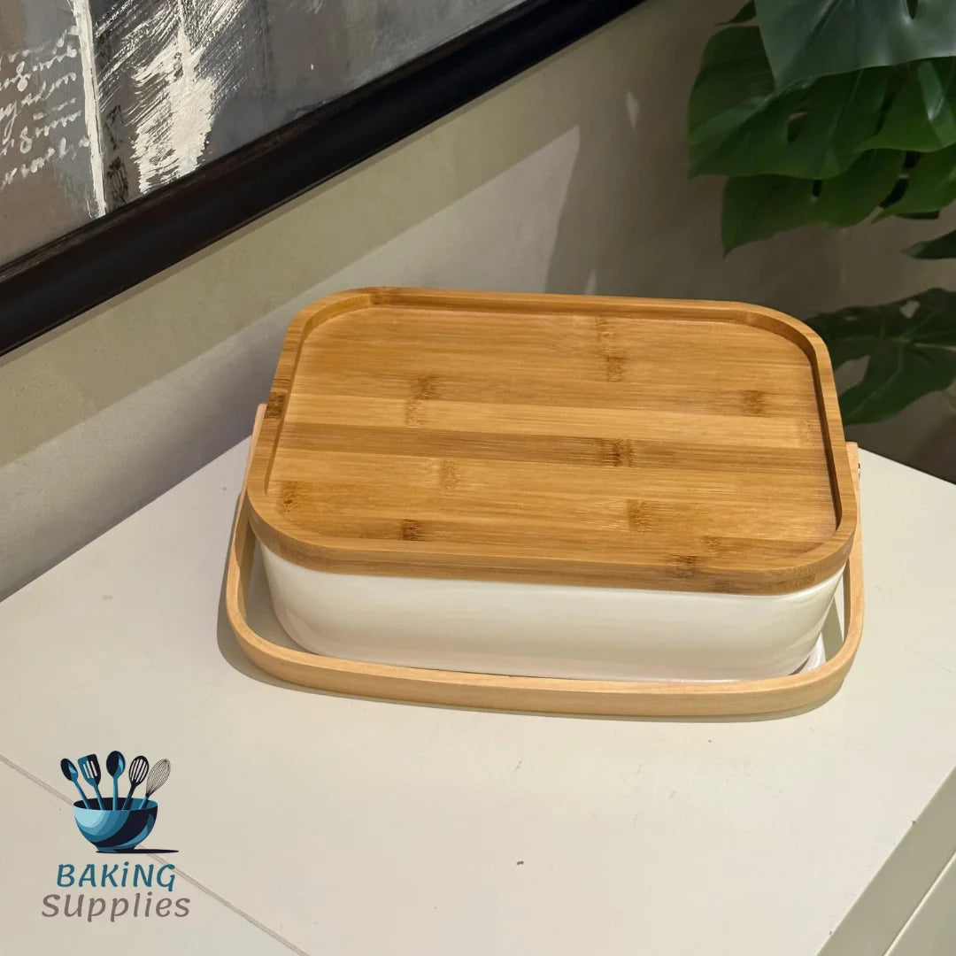 6-Sectional Ceramic Dry Fruit Platter with Wooden Lid