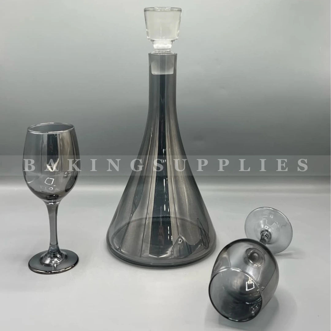 7-Piece Smoke Grey Glass Decanter & Stemmed Glass Set