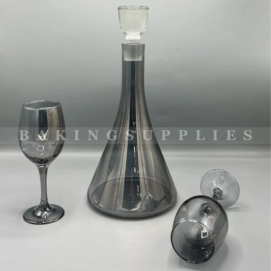 7-Piece Smoke Grey Glass Decanter & Stemmed Glass Set