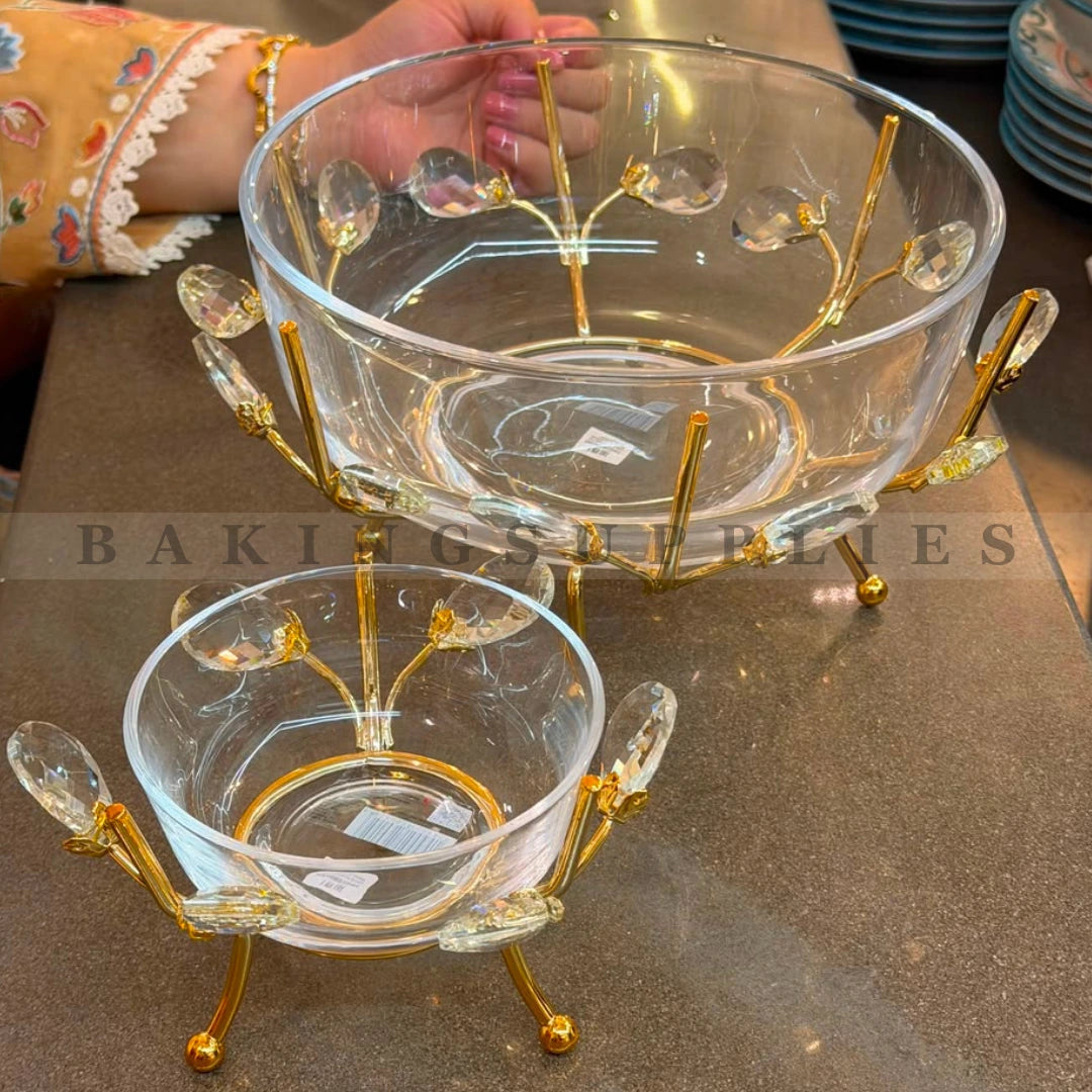 7-Piece Luxury Crystal Glass Serving Bowl Set with Gold Stand