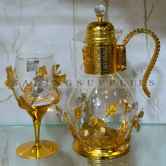 7 Piece Golden Ginkgo Water Set with Jug & Glasses