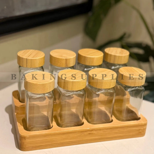 8 Piece Glass Spice Jar Set with Bamboo Lids & Stand