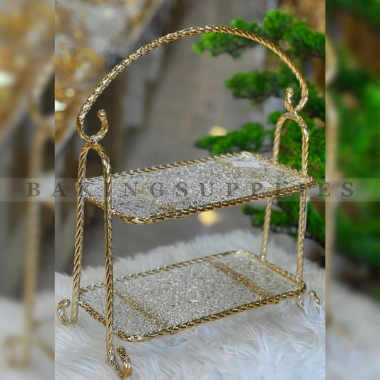Decorative gold and crystal two-tier stand 