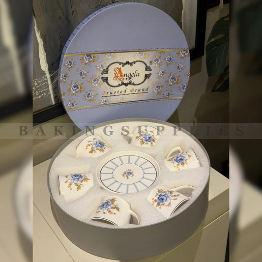 Angela Blue Rose Floral Cup & Saucer Set of 6