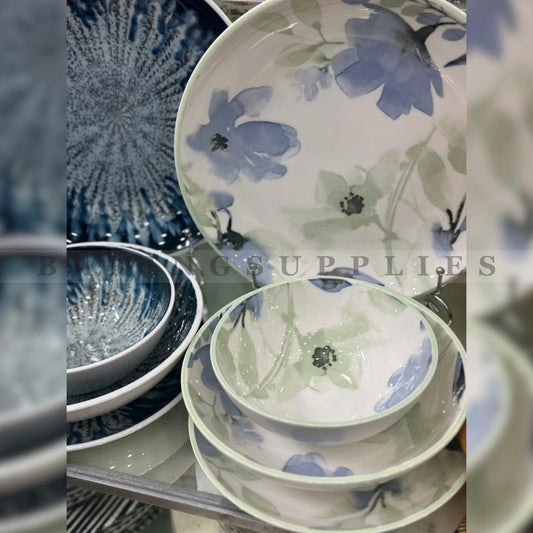 Azure Bloom Floral Ceramic Dinnerware Set – 24 Piece