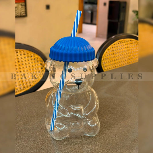 Bear Glass Tumbler with Straw & Silicone Lid