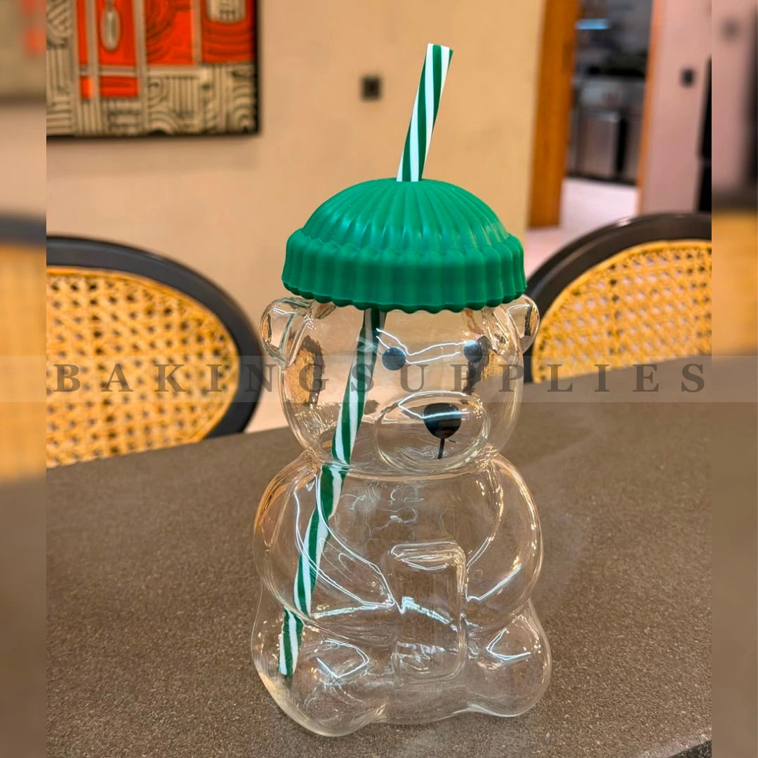 Bear Glass Tumbler with Straw & Silicone Lid