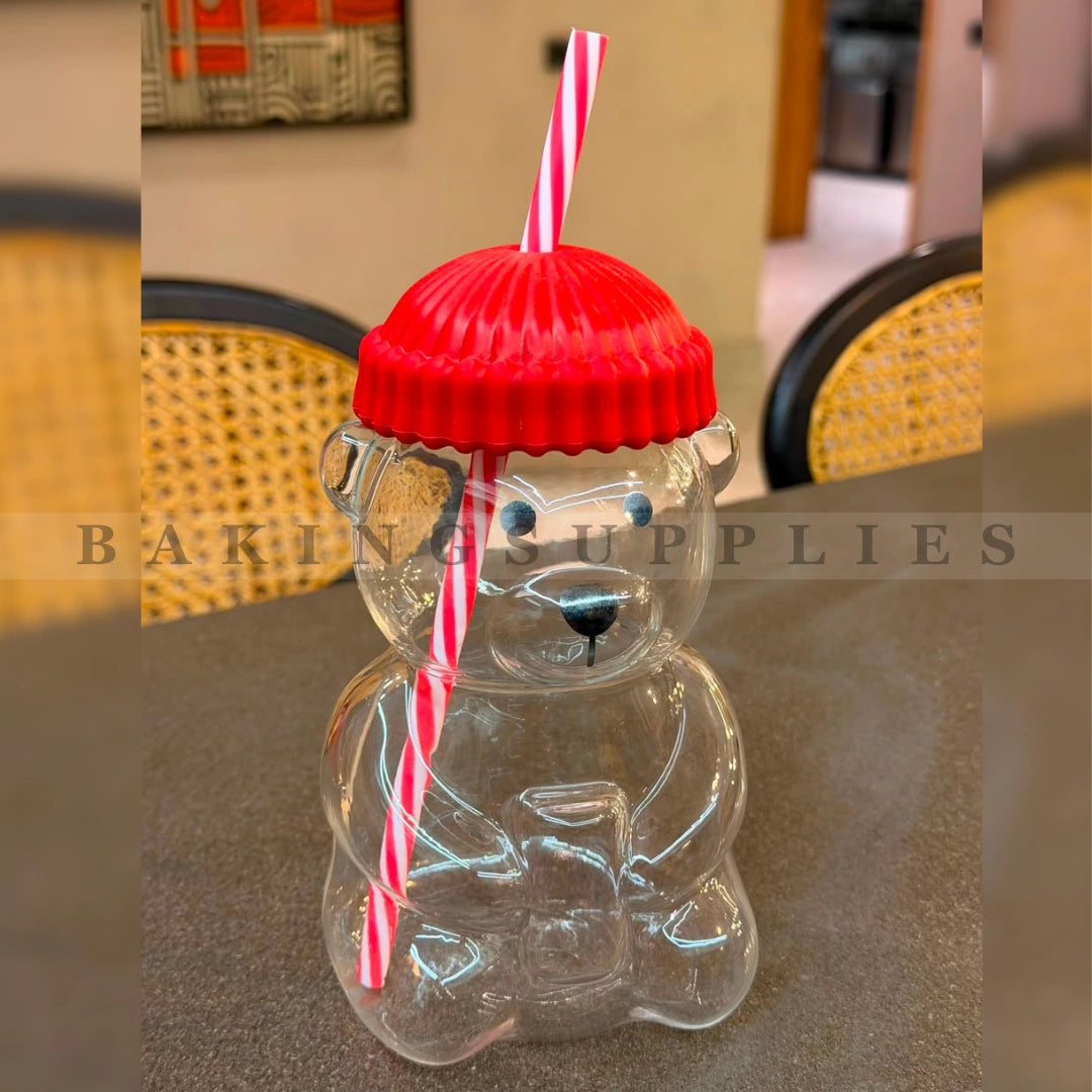 Bear Glass Tumbler with Straw & Silicone Lid