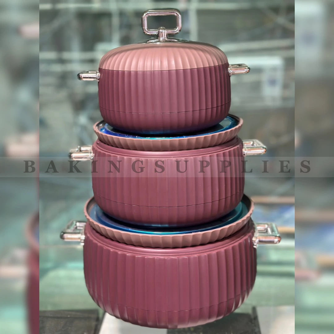3-Piece Ribbed Insulated Hot Pot Set with Lids
