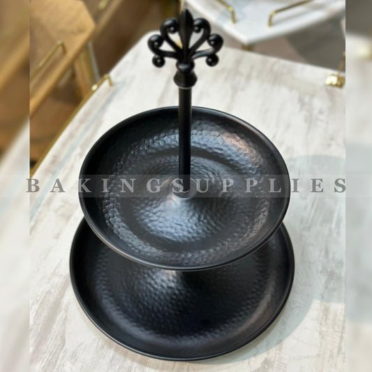 Black Hammered Metal Tiered Serving Platter Stand