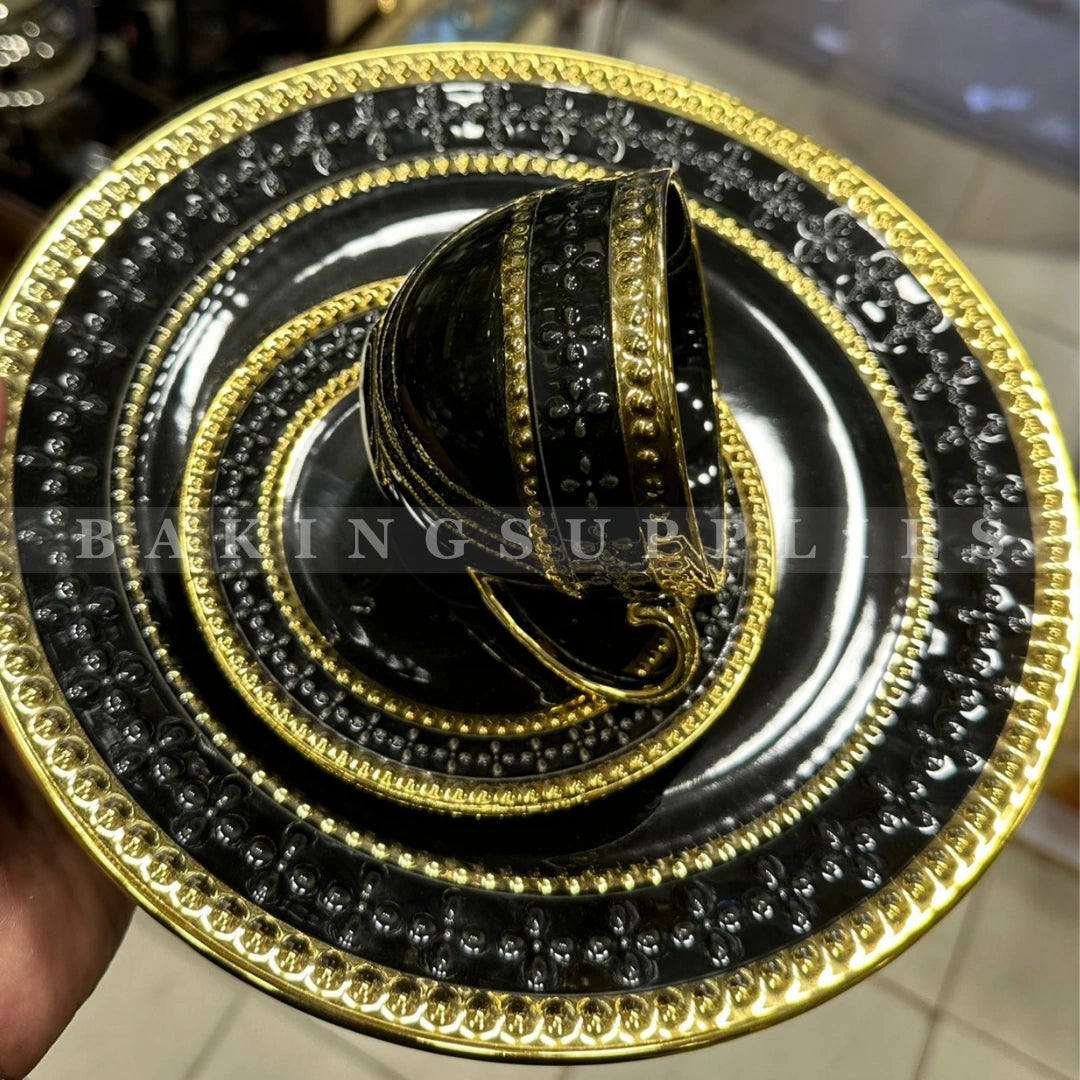 45-Piece Breakfast Set for 6 Persons | Embossed Gold Design