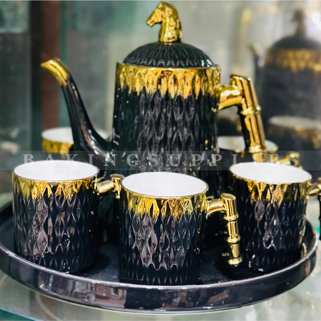 Bamboo Handle Ceramic Tea Set 8 Pieces